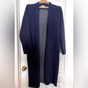 Babaton Dark Navy Knit Long Cardigan Sweater Coat Open Front Size M Medium